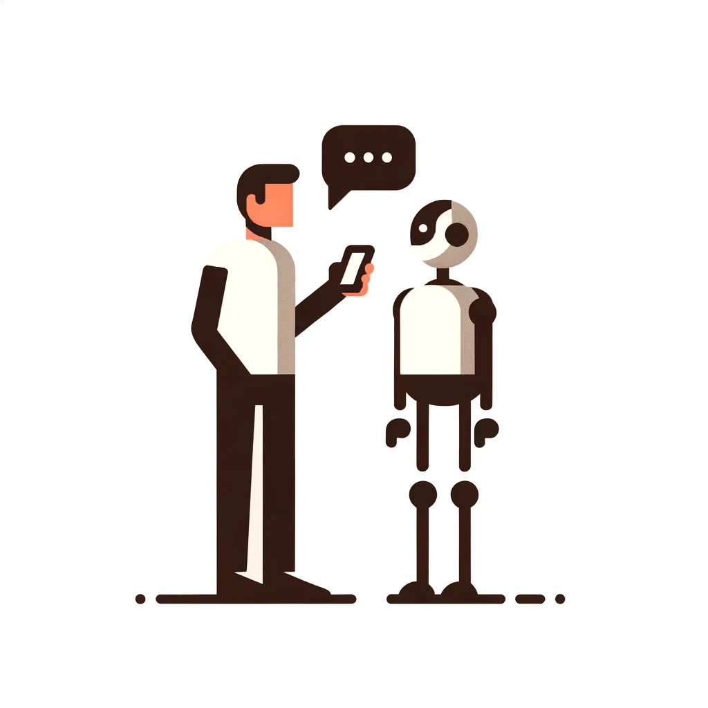 Linguini AI - Man talking to AI Robot.