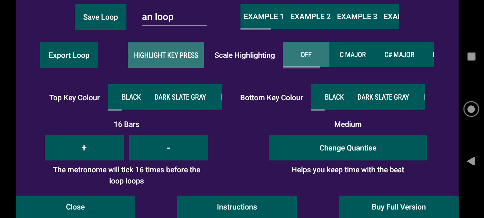 loopyPio! - settings menu